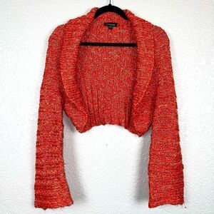 Bebe Wool Blend Open Front Collared Long Sleeve Knit Cropped Cardigan Sweater L